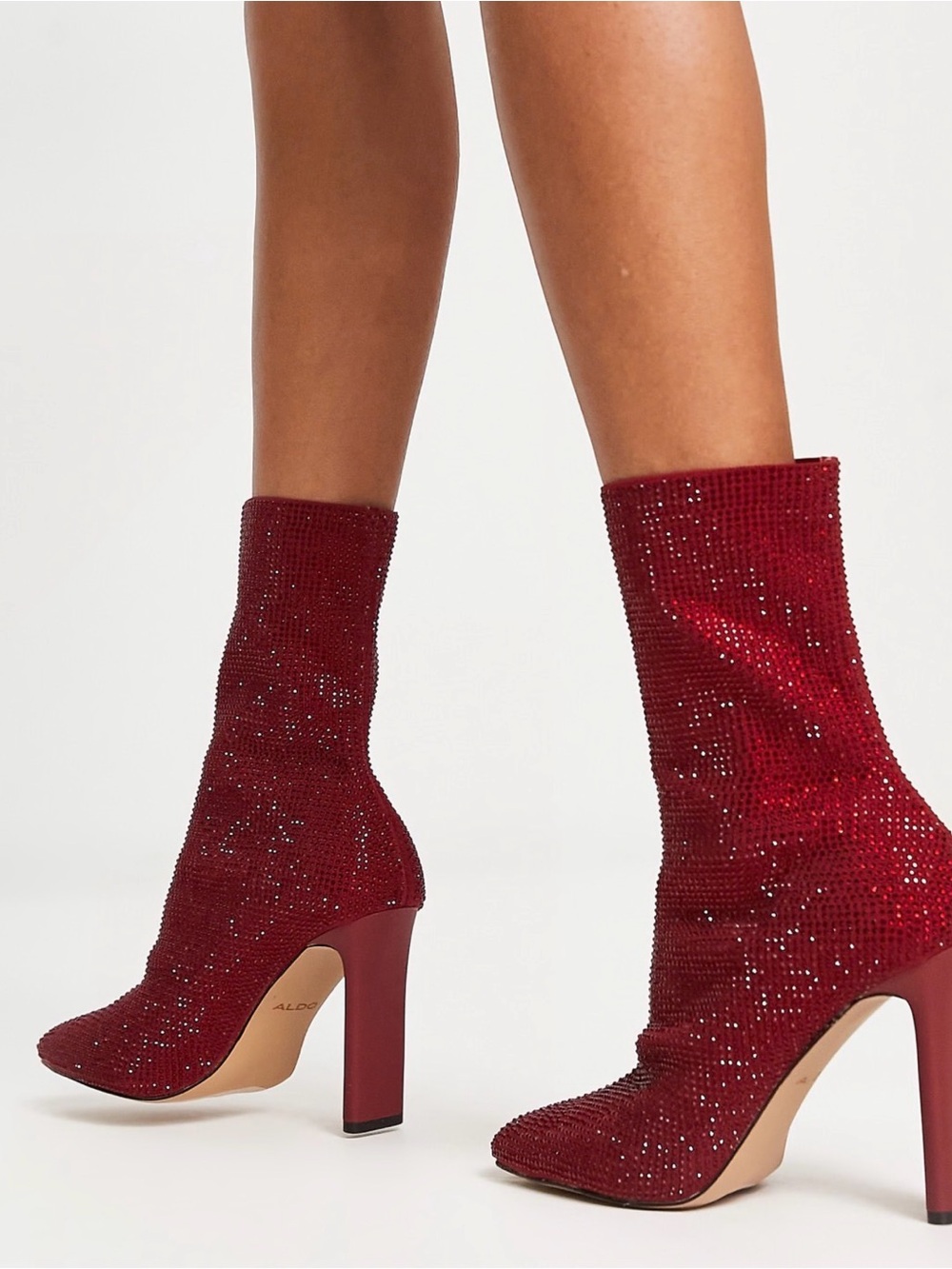 Aldo Delylah Rhinestone Heeled Ankle Boots In Red Size 7